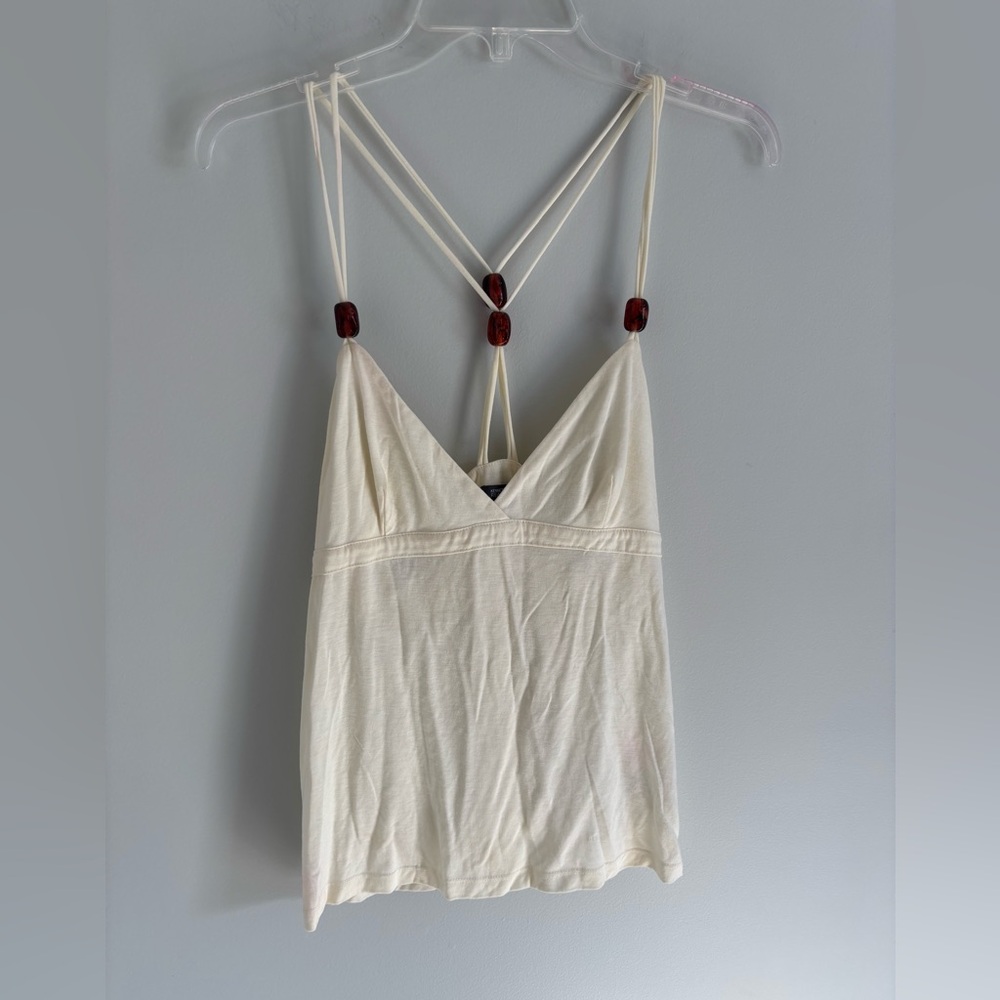 Kenneth Cole Cream Spaghetti Strap Babydoll Tank Amber Beads Size L